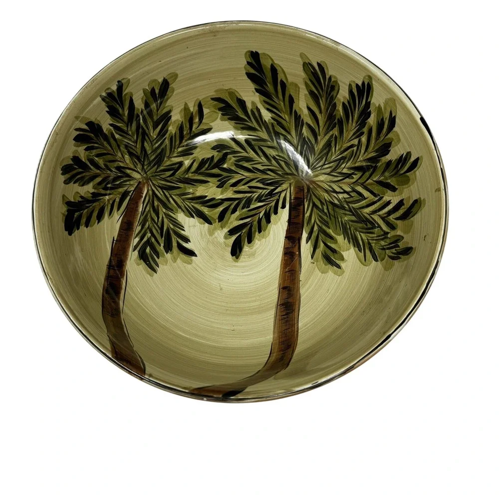 Emerald Bay Tabletops Unlimited Palm Tree‎ Ceramic Pitcher/Bowl Set Hand Painted